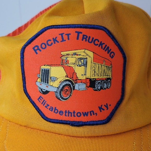 VTG Rock it Trucking Logo Patch Dump Truck Snapback Hat Trucker Cap Kentucky USA - Picture 3 of 10